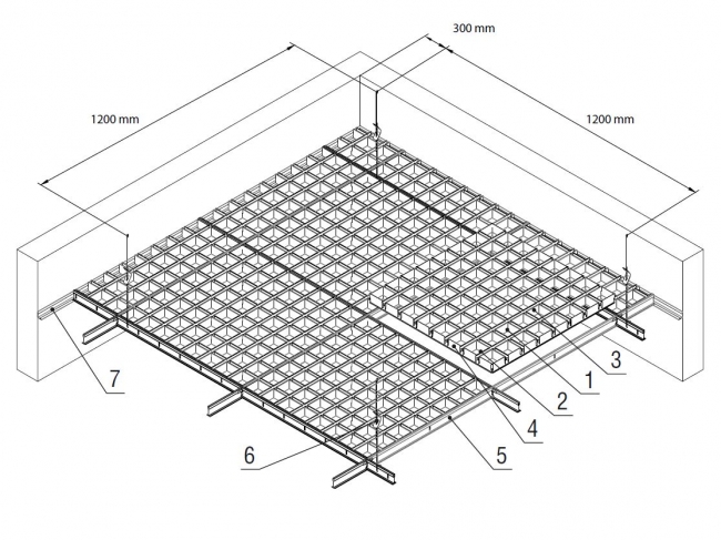 Схема сборки потолка Грильято GL24