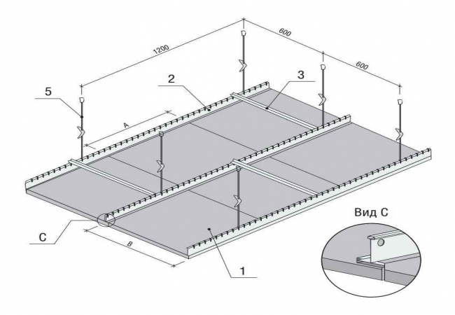 Схема монтажа кассетного потолка Албес с кромкой «VECTOR»