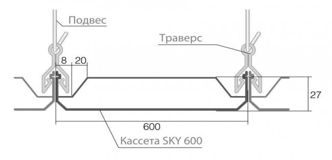 Схема крепления кассетного потолка SKY 600